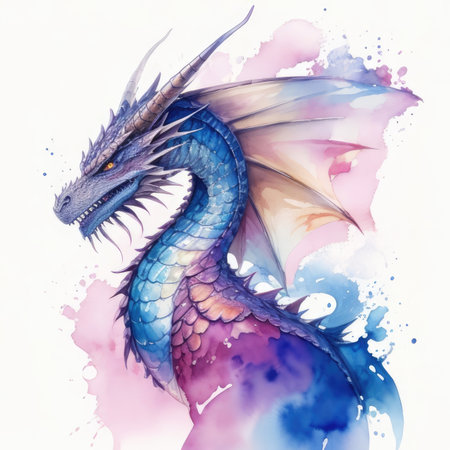 Watercolor dragon isolated on white background.の素材