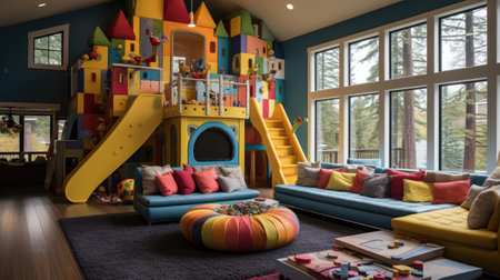 Interior of a children's room with a lot of colorful toysの素材