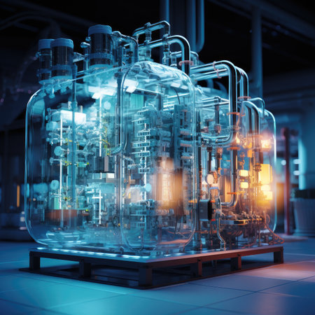 A water cooler in a factory with neon lightsの素材