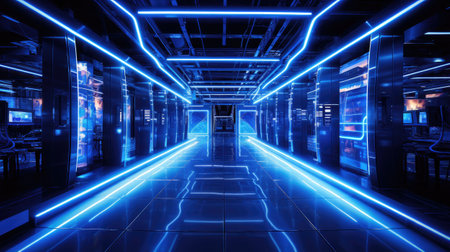 Futuristic corridor with neon lights.の素材