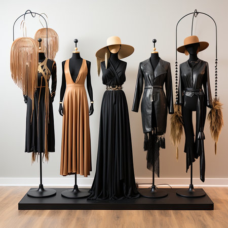 Women's clothing on mannequins in the interior.の素材