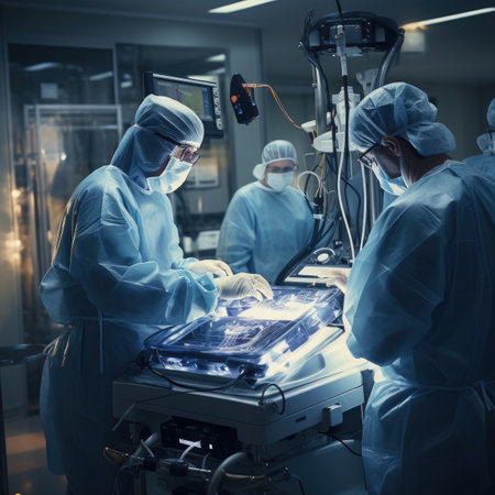 Surgeons performing surgery in operating room. Group of surgeons at work in operating room.の素材