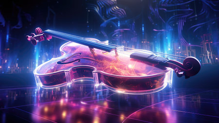 Violin in color background with bokeh lightsの素材