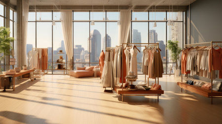 Clothes rack with clothes in modern dressing room.の素材