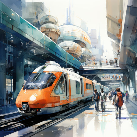Modern high-speed train in the city.の素材