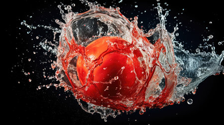 Tomato in water splash on black background.の素材