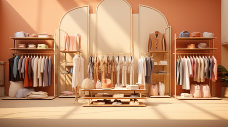 Wardrobe with clothes on hangers.の素材