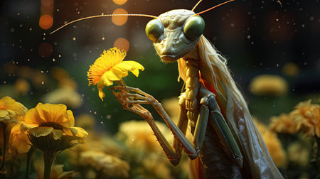 Mantis and flower in the garden,concept of protection from insects.の素材