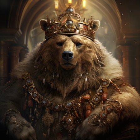 Golden bear king in the crown. Medieval style.の素材