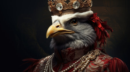 Portrait of a majestic eagle in a crown on a dark background.の素材