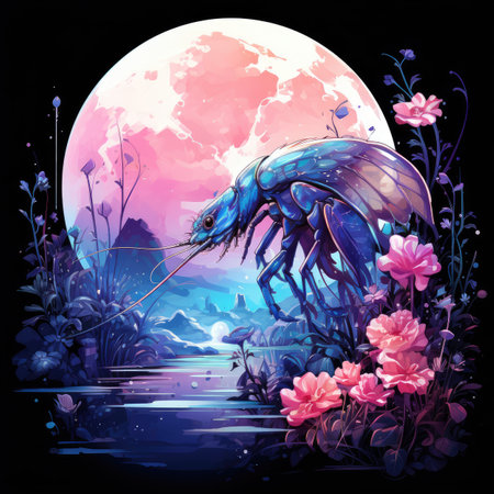 a shrimp on the background of the full moon.の素材