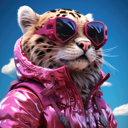 Cool tiger in a red jacket and sunglasses.の素材