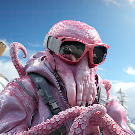 an octopus wearing a helmet and sunglassesの素材