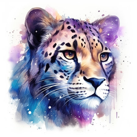 Watercolor portrait of a leopard on a white background.の素材
