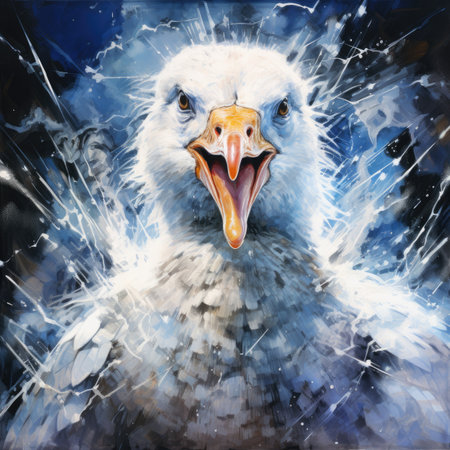 a seagull head with open mouth and open beakの素材