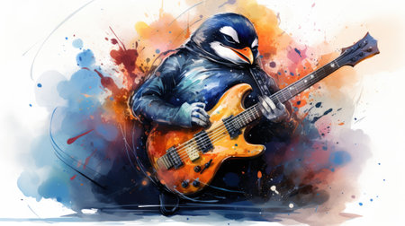 Guitar player on abstract watercolor background.の素材