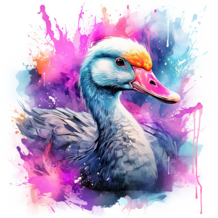 Watercolor painting of a goose on a colorful background.の素材