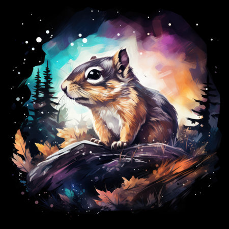 Little chipmunk sitting on a log in the forest.の素材