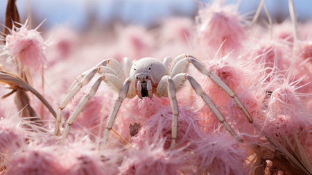 spider on a pink flower in the wild, close-upの素材