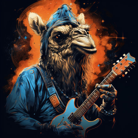 Camel musician playing electric guitar.の素材