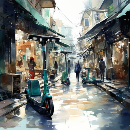 electric scooter on a streetの素材
