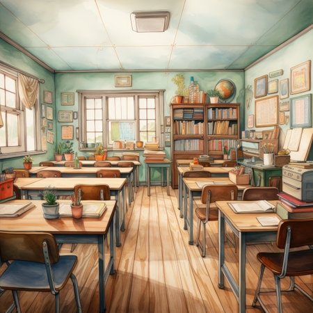 Interior of a school classroomの素材