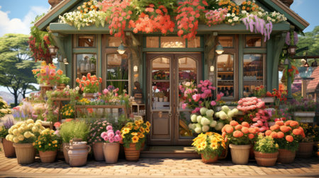 Flower shop with a variety of flowers in the gardenの素材
