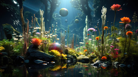 Underwater world with colorful flowers and plants.の素材
