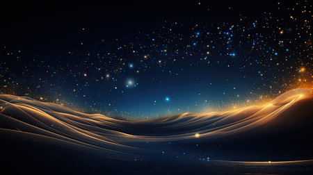 abstract background with golden waves and stars.の素材