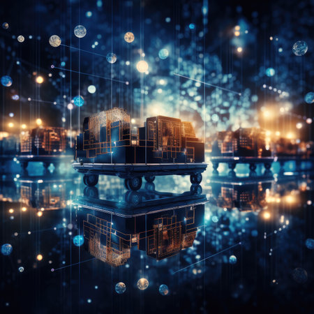 Abstract cargo train on the background of the night city.の素材
