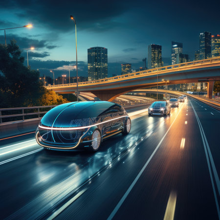 Car on the road with motion blur and cityscape at night.の素材