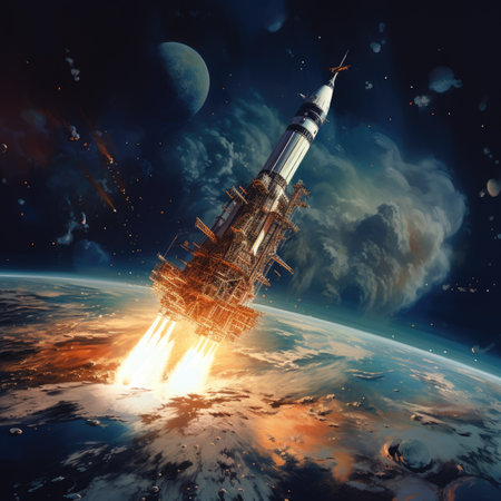 Space rocket in outer space.の素材