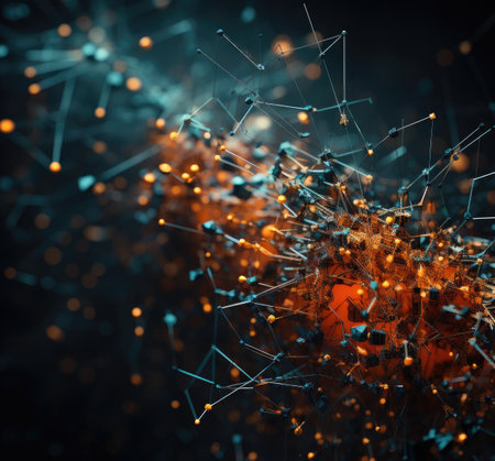 abstract technology concept with connection lines on dark backgroundの素材