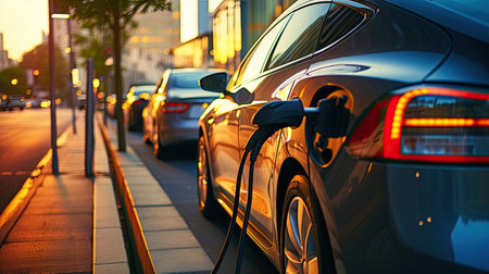 Photo for Charging electric cars in the city at night, close-up - Royalty Free Image