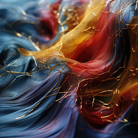 abstract background of multicolored silk fabric, close-upの素材