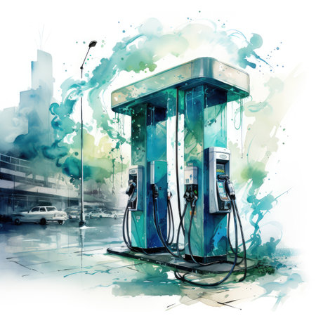 Electric car charging station in the city. Digital watercolor painting.の素材