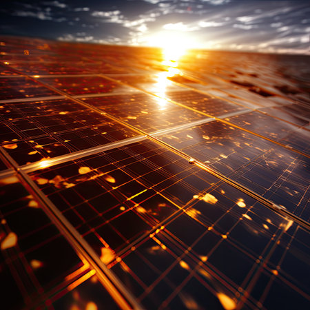 Solar panels on the background of the setting sun.の素材