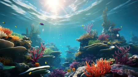 Underwater view of coral reef and tropical fish.の素材