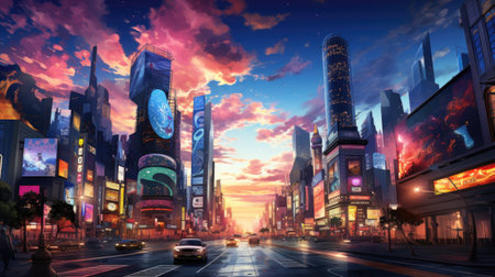 City street at sunsetの素材