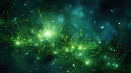 abstract green background with bokeh defocused lights and starsの素材