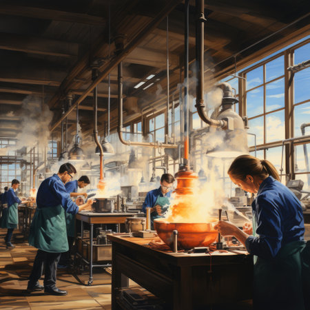 Group of factory workers working with hot pot at factory.の素材
