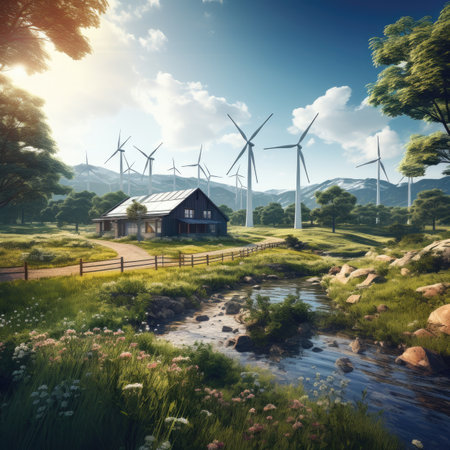 Wind turbines in a rural landscape.の素材