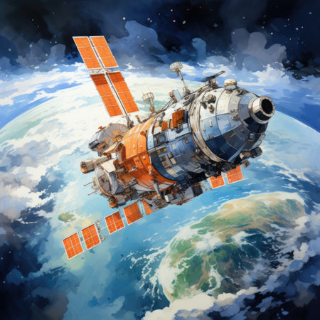 Space station in outer space. Space station in outer spaceの素材