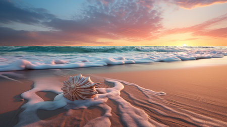 Seashell on the beach at sunset.の素材