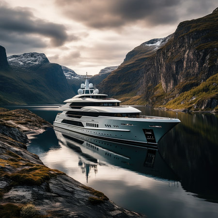 Luxury yacht in norwegian fjord.の素材