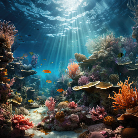 Coral reef and fish in the Sea.の素材