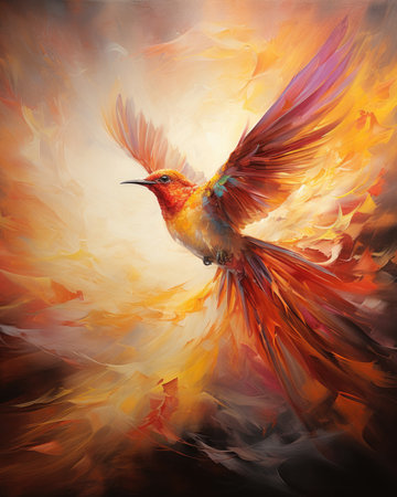 Hummingbird on the background of a beautiful fire.の素材