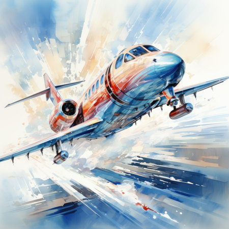 Airplane on the background of the blue sky.の素材