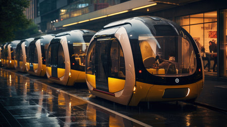 Modern electric train in the city at nightの素材