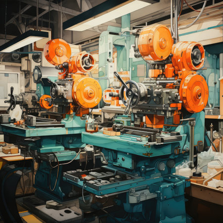 Lathe machine in a factory. Industrial equipment. Industrial background.の素材